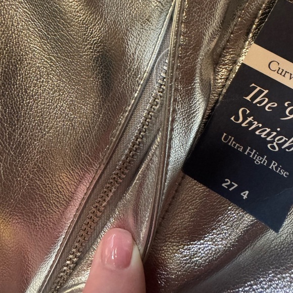 ABERCROMBIE & FITCH Silver Metallic Pants- 90s straight, high rise, curve love! - Picture 6 of 9